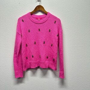 Lily Pulitzer Pink Stilla Sweater Floral Rhinestones Long Sleeve Size XS
